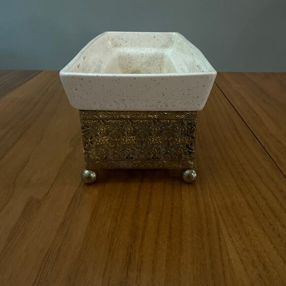 Planter Inc USA 1994 Rectangle Brass Stand 9 x 4 x 3.5 Speckled Pottery Vintage - Picture 6 of 16
